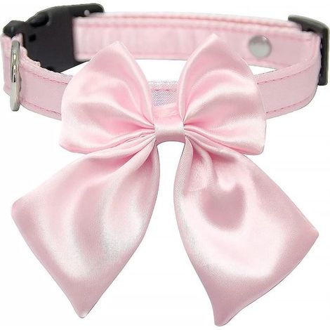 Collar rosa de seda para perros con lazo desmontable: adecuado para perros y gatos de tamaño pequeño a mediano. (1/5)