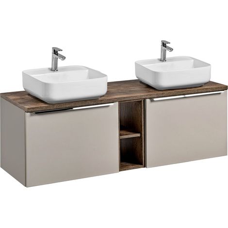 Doppelwaschtisch-Unterschrank 140cm taupe mit Vintage Oak PUEBLA-56-TAUPE, B/H/T ca.: 140,4/62,5/46 cm (1/5)