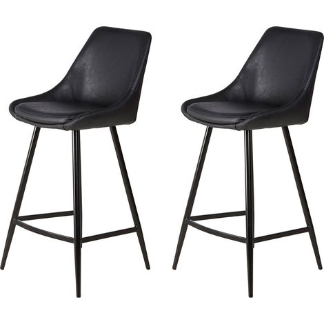 Lot de 2 chaises de bar H67 cm en PU noir - ORMOY