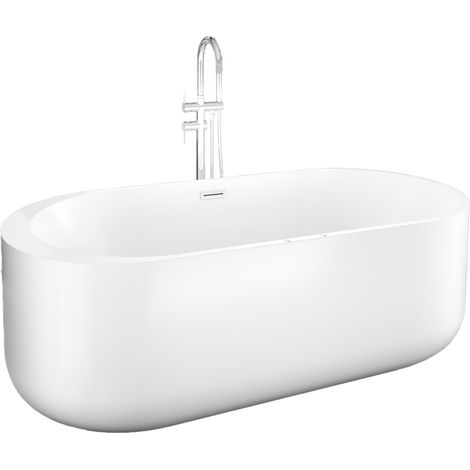 freistehende Badewanne F26 170x80cm Whirlpool Luft & Wasser mit Armatur AF03 (1/5)