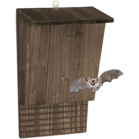Abri à chauves-souris, large refuge pour chauvesouris, HxLxP : 37 x 22 x 12,5 cm, nichoir, bois, marron (1/5)