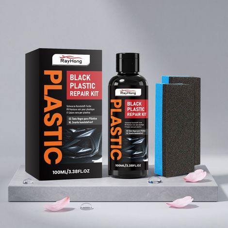 Auto-Reinigungsset für schwarze Kunststoffteile – Reinigung, Politur, tägliche Pflege und Aufbereitung des Autoinnenraums – 100 ml x 1 + Schwamm x 2 -- BIEMMEDUE (1/5)