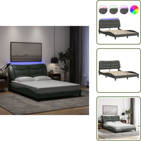Cadre de lit avec LED sans matelas gris foncé 140x200 cm tissu - Cadre De Lit - Lit Double - Tête De Lit Rembourrée - Éclairage Led - Design Moderne (1/5)