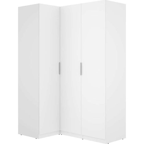 Armario ropero de rincón 3 puertas abatibles acabado blanco, 203.5cm(alto) 142.4cm(ancho) 95cm(largo)