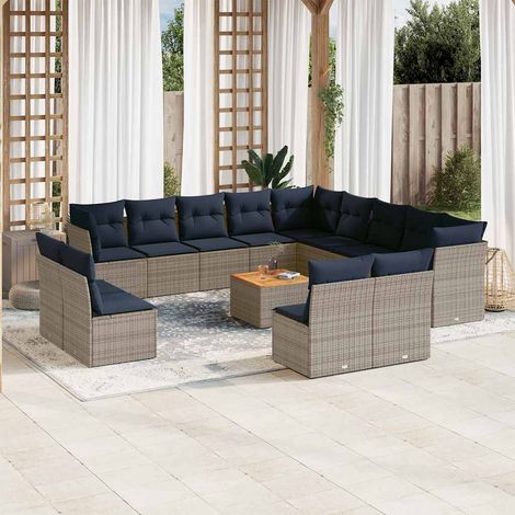 vidaXL Salon de jardin avec coussins 14 pcs gris résine tressée (1/5)