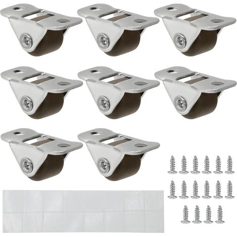 Lot de 8 mini rouleaux avec vis et tampons adhésifs double face, petits rouleaux en caoutchouc de 0,5", roues non pivotantes à profil bas, rouleaux pour meubles, caddies et projets de bricolage (1/5)
