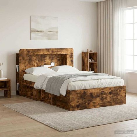 Meuble tête de lit avec rangements en bois d’ingénierie chêne fumé 119,5 x 18,5 x 100 m - PANGIVO (1/5)