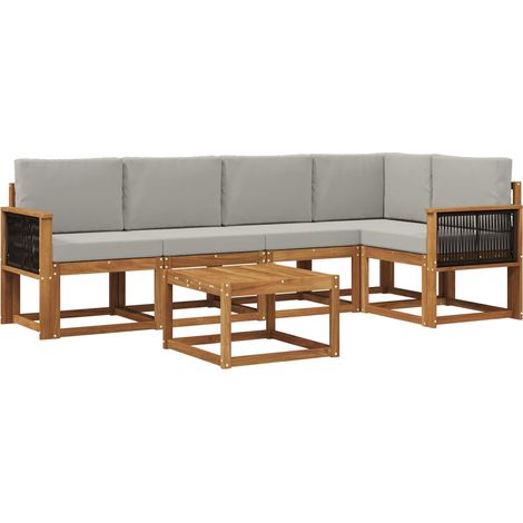 vidaXL Outdoor Sofa Set with Cushion 6 pcs Natural and Light Grey (1/4)