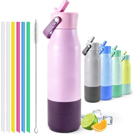 Botella de agua isotérmica de 900 ml con asa de silicona y botella de acero inoxidable a prueba de fugas para camping, senderismo e hidratación al aire libre. Mantiene las bebidas calientes durante 12 (1/5)