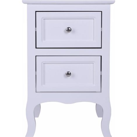 Country Style Two-Tier Night Table in White, Spacious Storage, Durable Material, Elegant Home Decor for Bedroom and Office Use