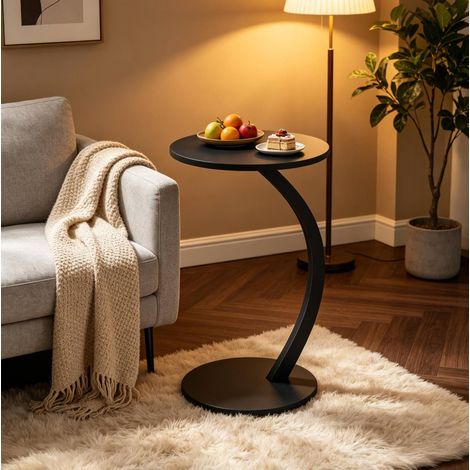 Table basse en C ronde, noire, MDF E1 et métal, 40 x 65 cm OKMYHOME (1/5)