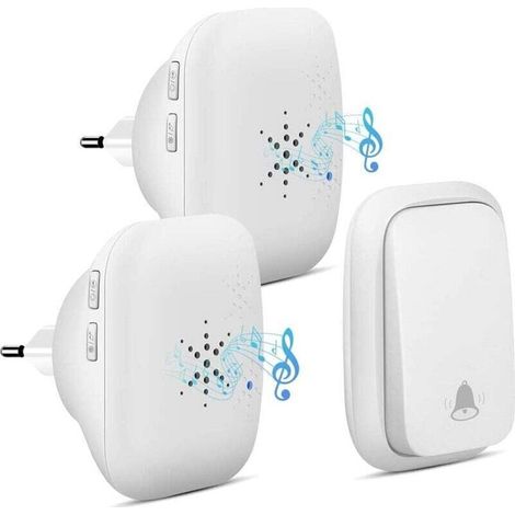 YMYNY Wireless Doorbell, Door Chime, No Battery Required, Wireless Doorbell with 2 Receivers, 150m Range, Waterproof Push Button with 38 Chimes, 4 Level Volume and LED - White