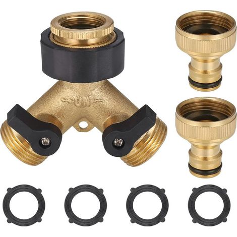 QAZQA Robinet Double Machine a Lave, Répartiteur de Robinet de Jardin en Laiton, Raccord en Y, 3/4 Pouces pour Connexion de 2 Appareils (1/5)