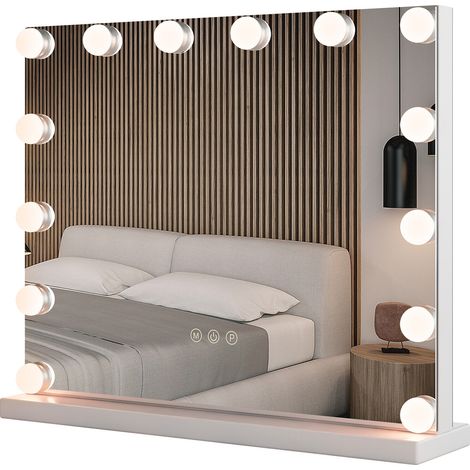 COSTWAY Tabletop Lighted Vanity Mirror Bedroom Hollywood Makeup Mirror w/ 14 LED Bulbs (1/5)