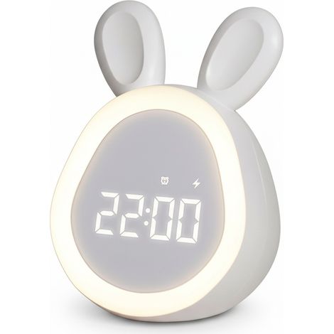 Réveil Lapin - Affichage LED - Veilleuse Douce - Batterie Rechargeable USB - Pour Chambre D Enfant - 1 Pièce