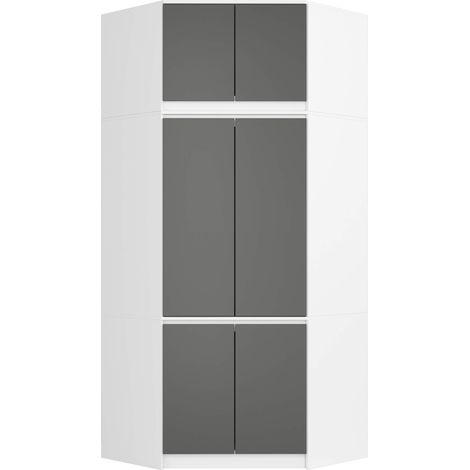 Eckkleiderschrank Weiß 100 cm 6 Türen Front Graphitgrau B100xH235xT50 cm (1/4)