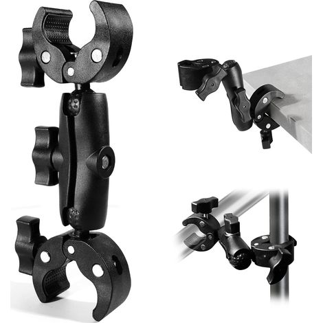JSSEVN-Support Double Pince Universel pour Parapluie et Caméra – Support Universel avec Adaptateur 6,35 mm, Ouverture de Pince 38 mm, pour Déambulateur (1/5)