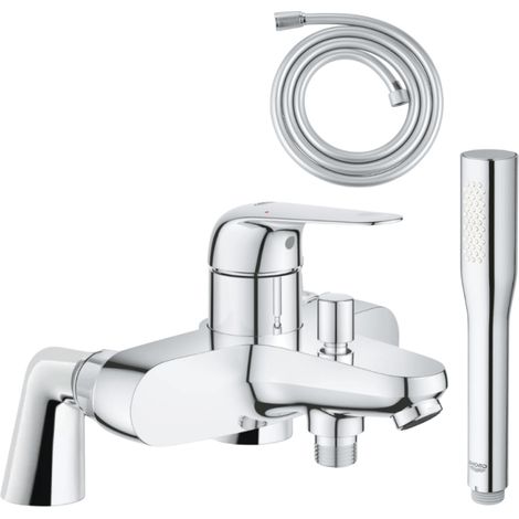 Pack mitigeur mécanique GROHE Swift avec colonnettes + Douchette 1 jet Vitalio Get Stick + Flexible 1750 mm et support