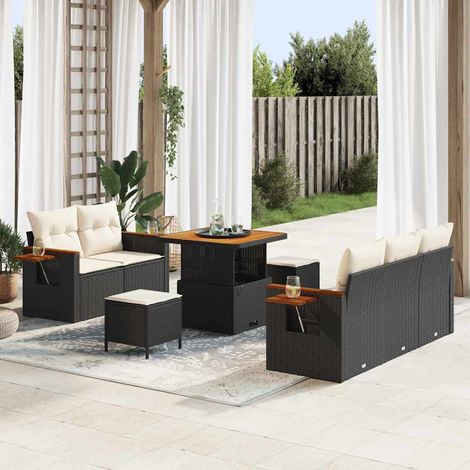 Conjunto de sofá de jardín con cojín Negro Poliratán vidaXL (1/5)