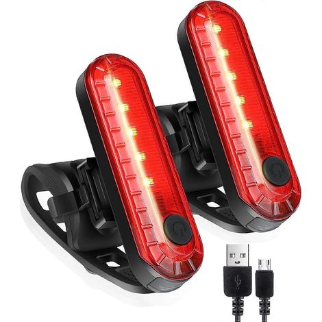Lot de 2 feux arrière LED pour vélo, ultra-lumineux, rechargeables par USB et étanches. (1/5)
