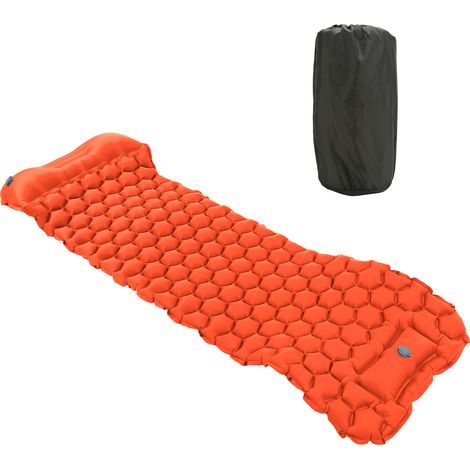 Tapis de sol gonflable orange pour camping, randonnée, tente, matelas de couchage à pied (1/5)