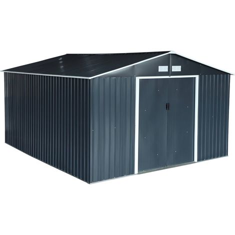Abri de jardin en métal - Slack - 12.99 m² anthracite - Deux portes coulissantes. kit de fixation sol inclus. L 341 x 386 x 211cm (1/5)