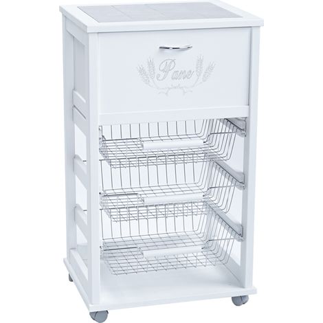 Carrello cucina portafrutta con portapane LACCATO BIANCO