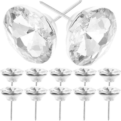 Clous de tapissier en forme de diamant avec bouton en cristal pour canapé, 20 pièces, couleur blanche (1/3)