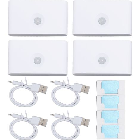 Lot de 4 veilleuses LED capteur de mouvement 2700K Type C rechargeables aimantées éclairage double face détecteur de présence pour couloir escalier chambre (1/5)