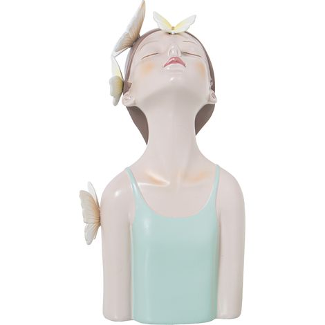 Résine Figur 27 cm Torso Chicac/Schmetterlinge grünes T-Shirt 14x12x27cmpour alle Stile, um dem Haus eine Note zu verleihen (1/5)
