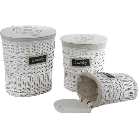 SET 3 CESTE PORTABIANCHERIA LAUNDRY CON FORMA OVALE IN VIMINI BIANCO (1/2)