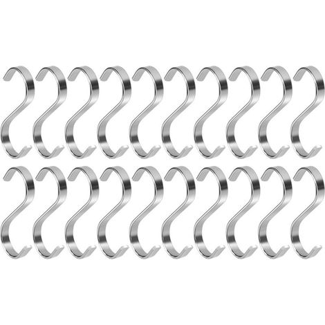 Crochet plat en acier inoxydable épais en forme de S, crochet de cuisine plat en forme de S pour suspendre les aliments, adapté au séchage des saucisses, des charcuteries, du poisson séché, etc (1/5)