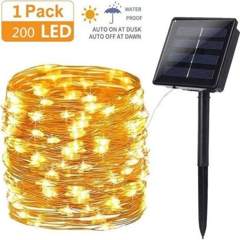 Guirlande Lumineuse Solaire - 22 M - 200 LED - 8 Modes Éclairage - Blanc Chaud - Jardin Extérieur - 1 Pièce (1/4)