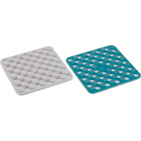 Joseph Joseph Duo Spot-On Sottopentola in Silicone, Presine da tavolo Resistente al calore per Pentole e Padelle, Set di 2, Blu/Bianco (1/2)