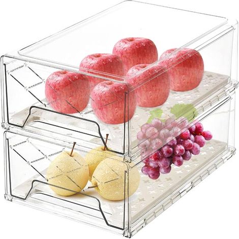 Boîte De Rangement En Plastique - Rangement Réfrigérateur - Tiroir Empilable Pour Aliments - Pour Pain Fruits Légumes Thé - Lot De 2 - 30 X 20,5 X 11 Cm