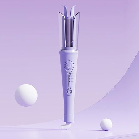 Fer à boucler automatique sans fil, rotatif de 2,5 cm pour femme, 4 températures, chauffage rapide en 30 secondes, boucles rapides en 10 secondes, anti-emmêlement, format voyage, rechargeable, violet (1/4)
