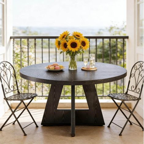 Mesa de comedor redonda 120 cm negra en madera инженерizada estilo rústico con diseño estable (1/5)