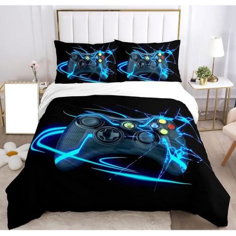 Housse De Couette - Microfibre - 140x200 cm - Fermeture Éclair Cachée - Parure Lit Enfant Jeu Vidéo (1/4)