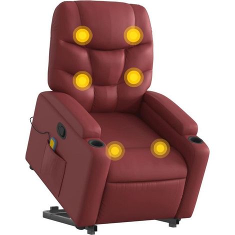 Massagesessel mit Aufstehhilfe, Relaxsessel mit Liegefunktion und Vibration, Kunstleder Weinrot (1/5)