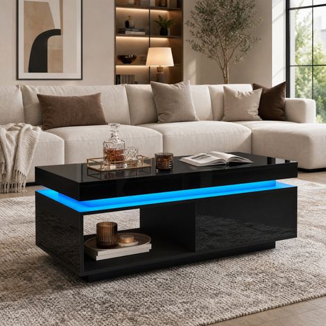 Tavolino da caffè LED con cassetto, 100 x 50 x 40 cm, nero HAVRYA (1/5)