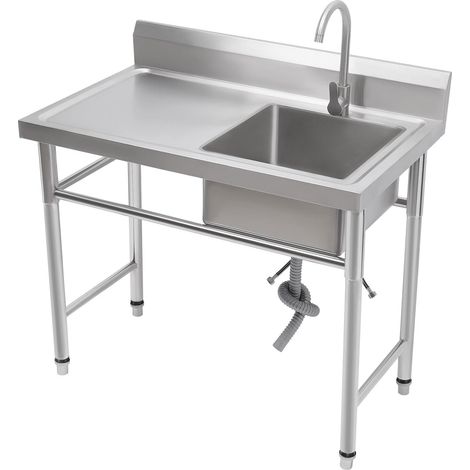 Évier de cuisine en acier inoxydable, évier autoportant cuisine 1 bassin droit 100x60x93cm lavabo multifonction évier pour extérieur, intérieur, cuisine, Restaurant (évier droit)