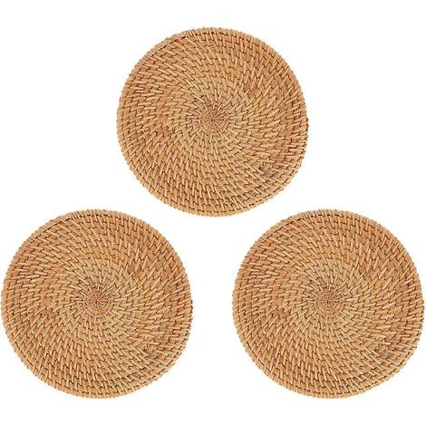 Lot de 3 protège-tables tissés à la main en fibres naturelles, coussins pour assiettes et plats. (1/3)