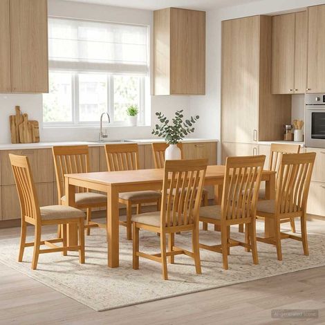 vidaXL Ensemble de salle à manger 9 pc Beige Bois de chêne massif (1/5)