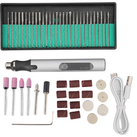 Mini ponceuse à recharge sans fil + kit d'accessoires dissolvant pour vernis à ongles (52 pièces, argent) (1/5)