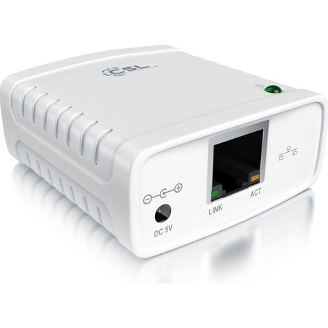 CSL LAN Printserver Druckerserver - Fast Ethernet - USB2.0 High Speed - LRP Print Server für Windows - Netzwerk USB zu RJ45 - DHCP fähig, TCP/IP (1/5)