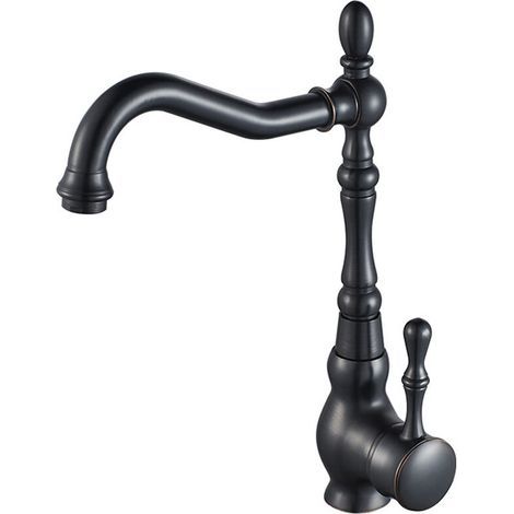 Robinet Lavabo en Laiton Noir Mitigeur Evier Retro pour Cuisine Salle de Bain Pivotant à 360° avec Bec Haut (1/5)