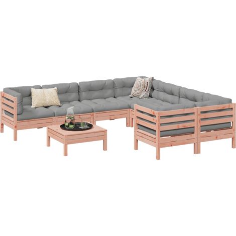 9-tlg. Garten-Sofagarnitur mit Kissen Massivholz Douglasie