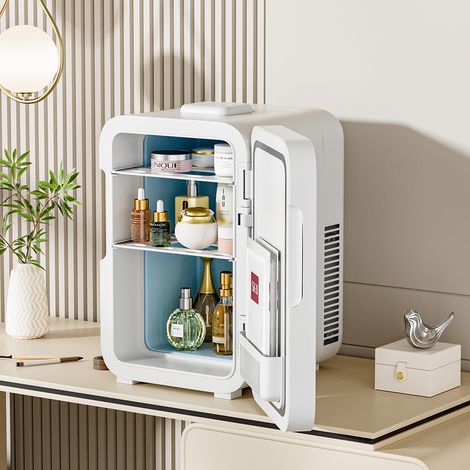 White 12L Mini Refrigerator for Home and Car Use with LED Mirror Door (1/5)