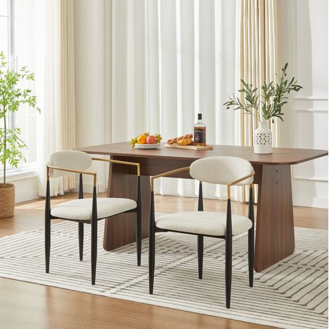 Juego de 2 sillas de comedor tapizadas en tela, estructura metálica, beige, negro y dorado HAVRYA (1/5)