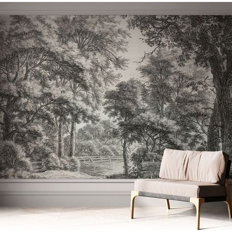 Tapete adhésive moderne pour salon et chambre à coucher Décoration rapide avec colle Scène forestière 312x219 cm (1/5)